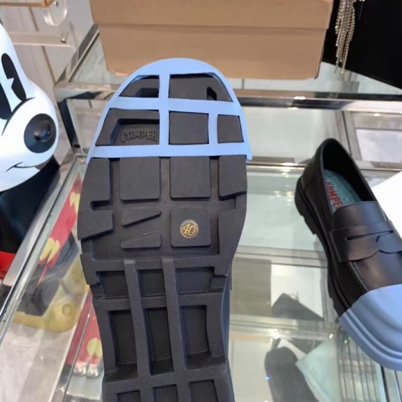 Camper Black Loafers with Baby Blue Toe Caps - Picture 5 of 9